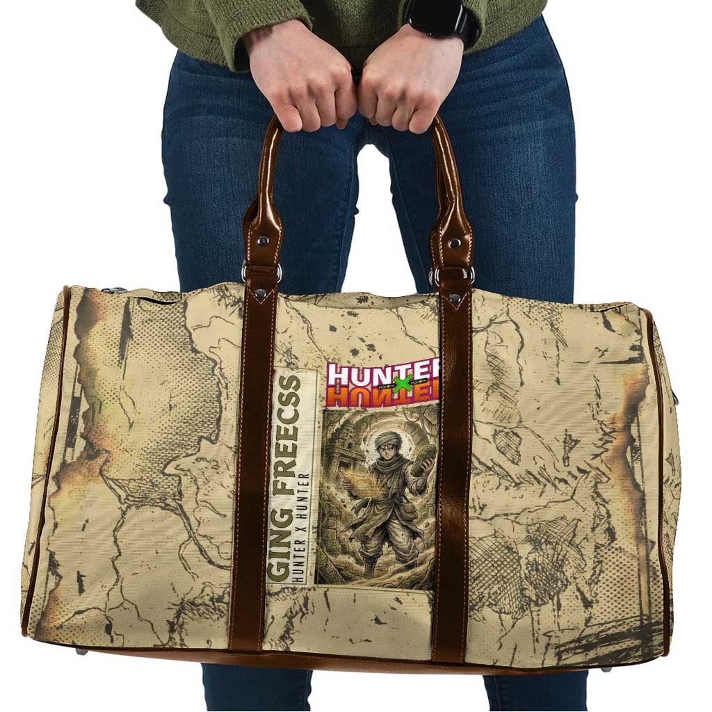 Ging Freecss Theme Desert Explorer Design Travel Bag with Ancient Map Background and Adventure Card Artwork - The Mazicc