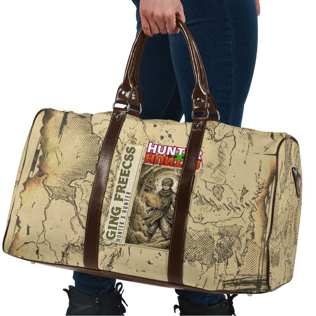 Ging Freecss Theme Desert Explorer Design Travel Bag with Ancient Map Background and Adventure Card Artwork - The Mazicc