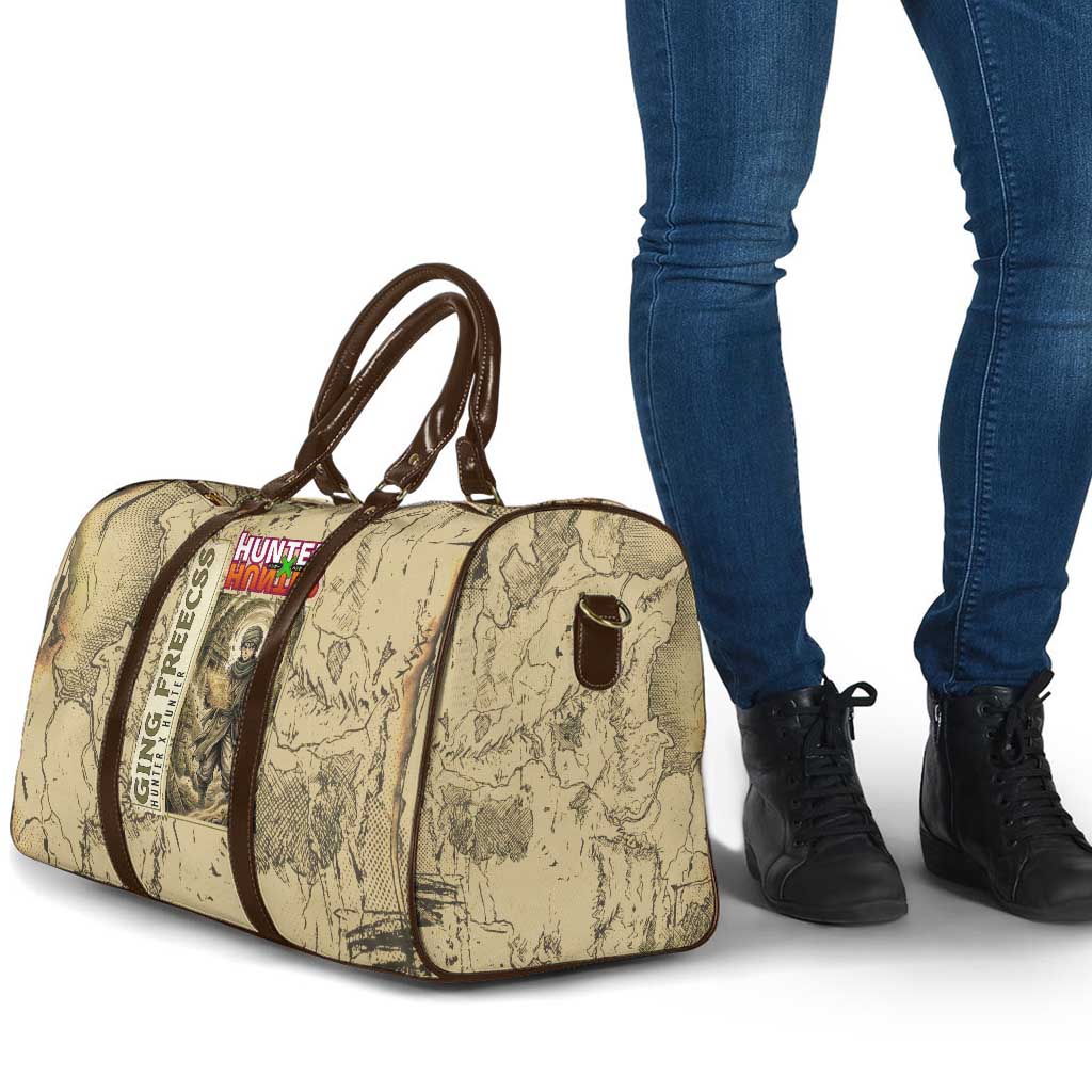 Ging Freecss Theme Desert Explorer Design Travel Bag with Ancient Map Background and Adventure Card Artwork - The Mazicc