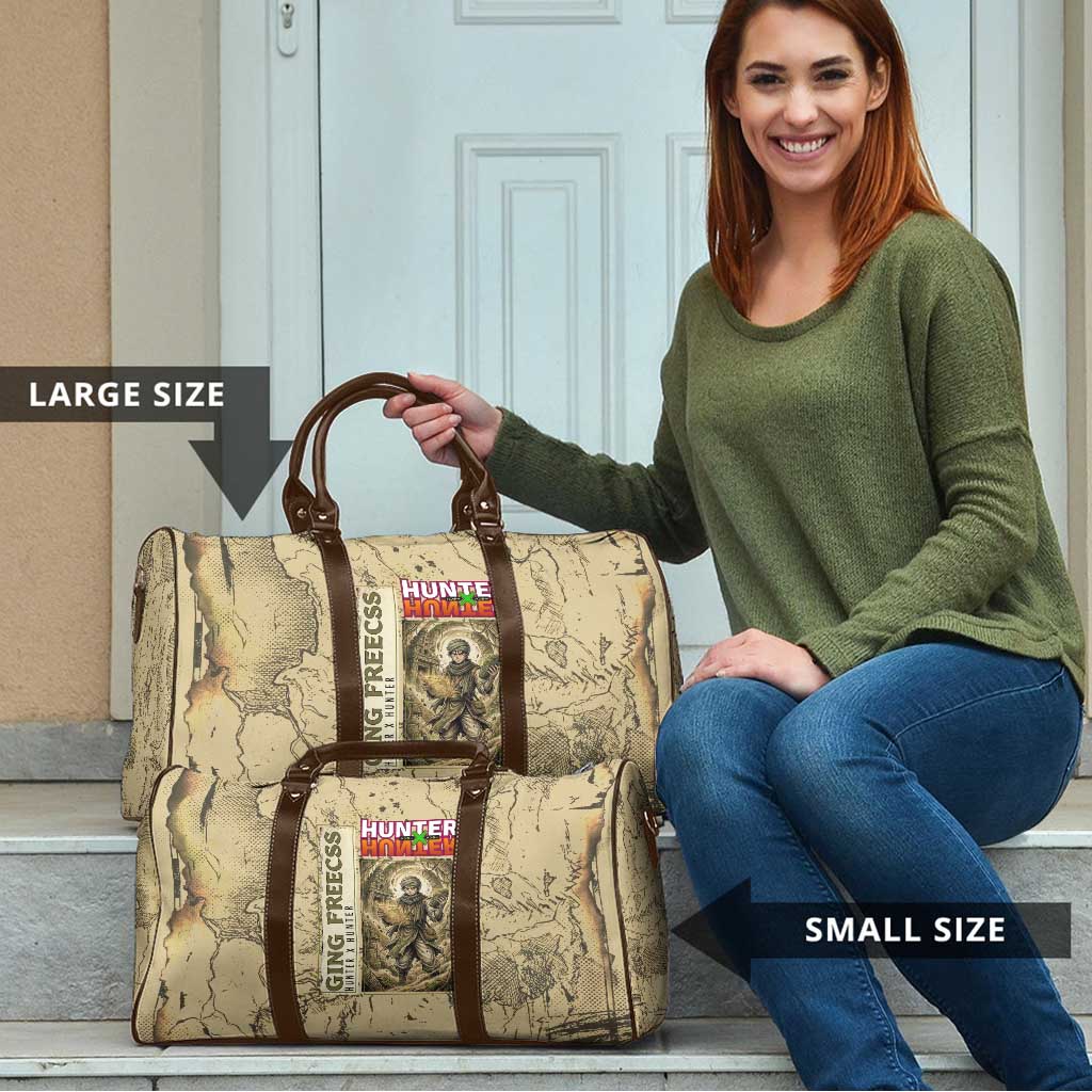 Ging Freecss Theme Desert Explorer Design Travel Bag with Ancient Map Background and Adventure Card Artwork - The Mazicc