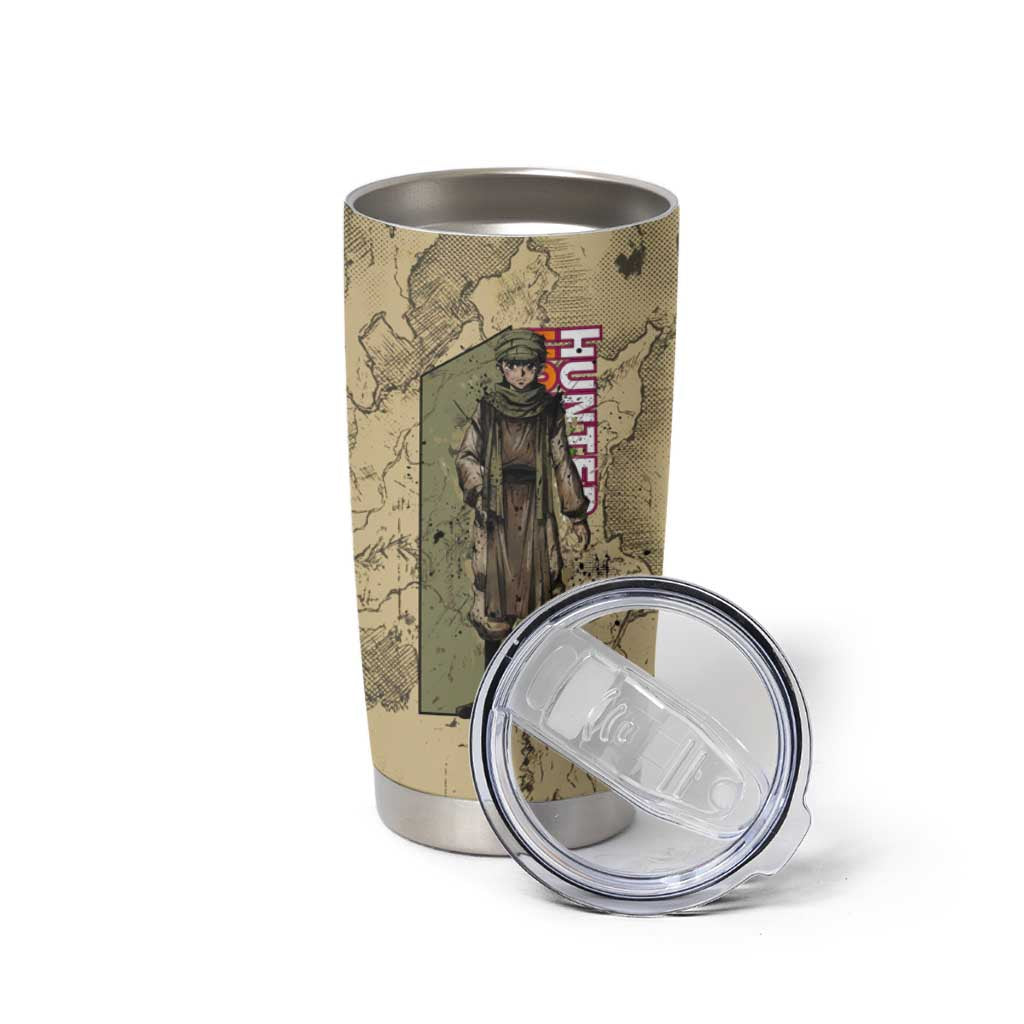 Ging Freecss Theme Desert Explorer Design Tumbler Cup with Ancient Map Background and Adventure Card Artwork - The Mazicc
