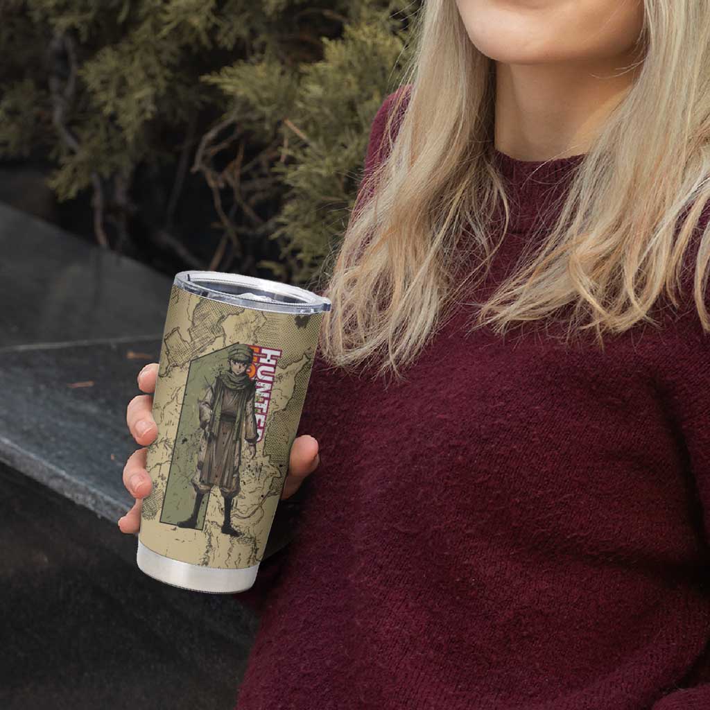Ging Freecss Theme Desert Explorer Design Tumbler Cup with Ancient Map Background and Adventure Card Artwork - The Mazicc