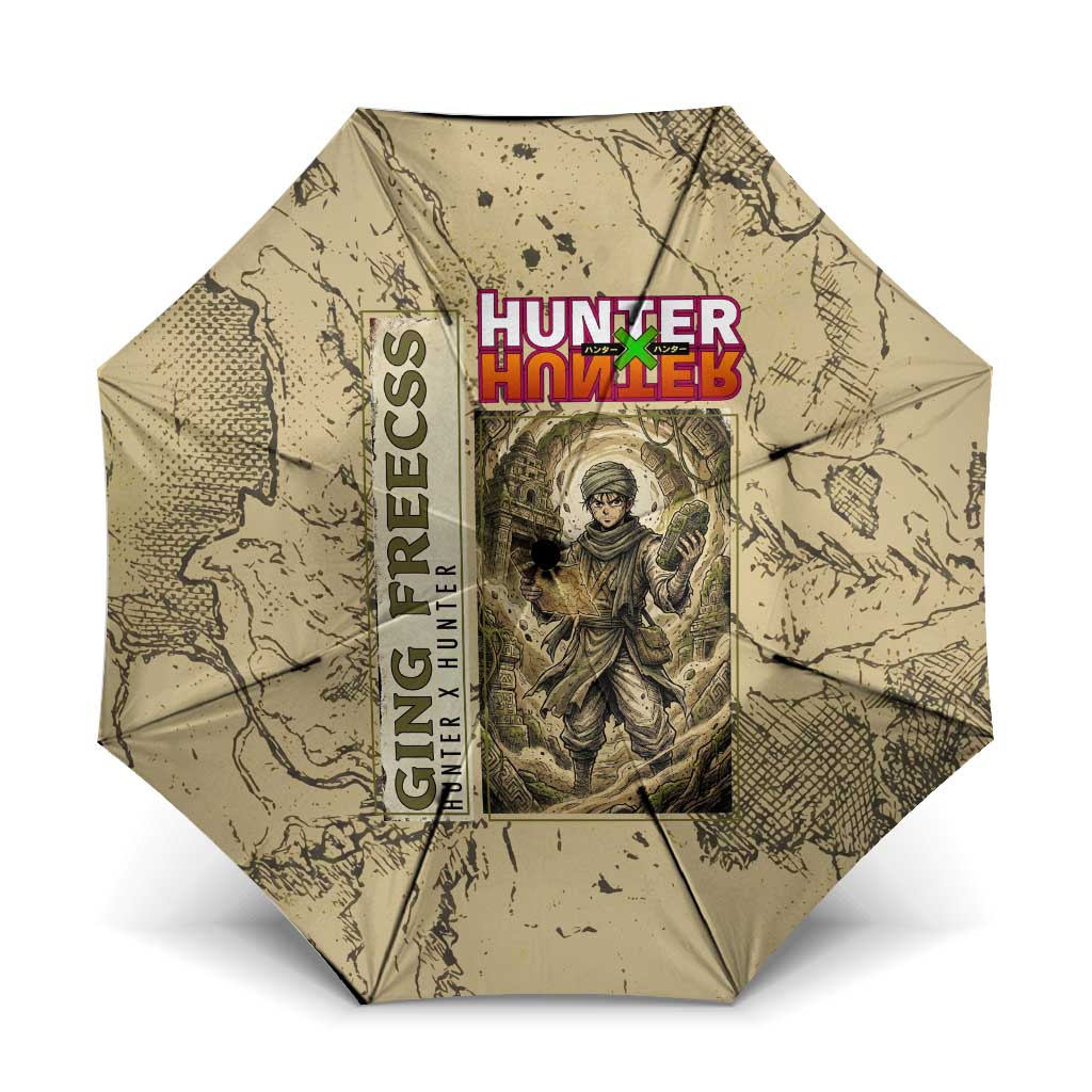 Ging Freecss Theme Desert Explorer Design Umbrella with Ancient Map Background and Adventure Card Artwork - The Mazicc