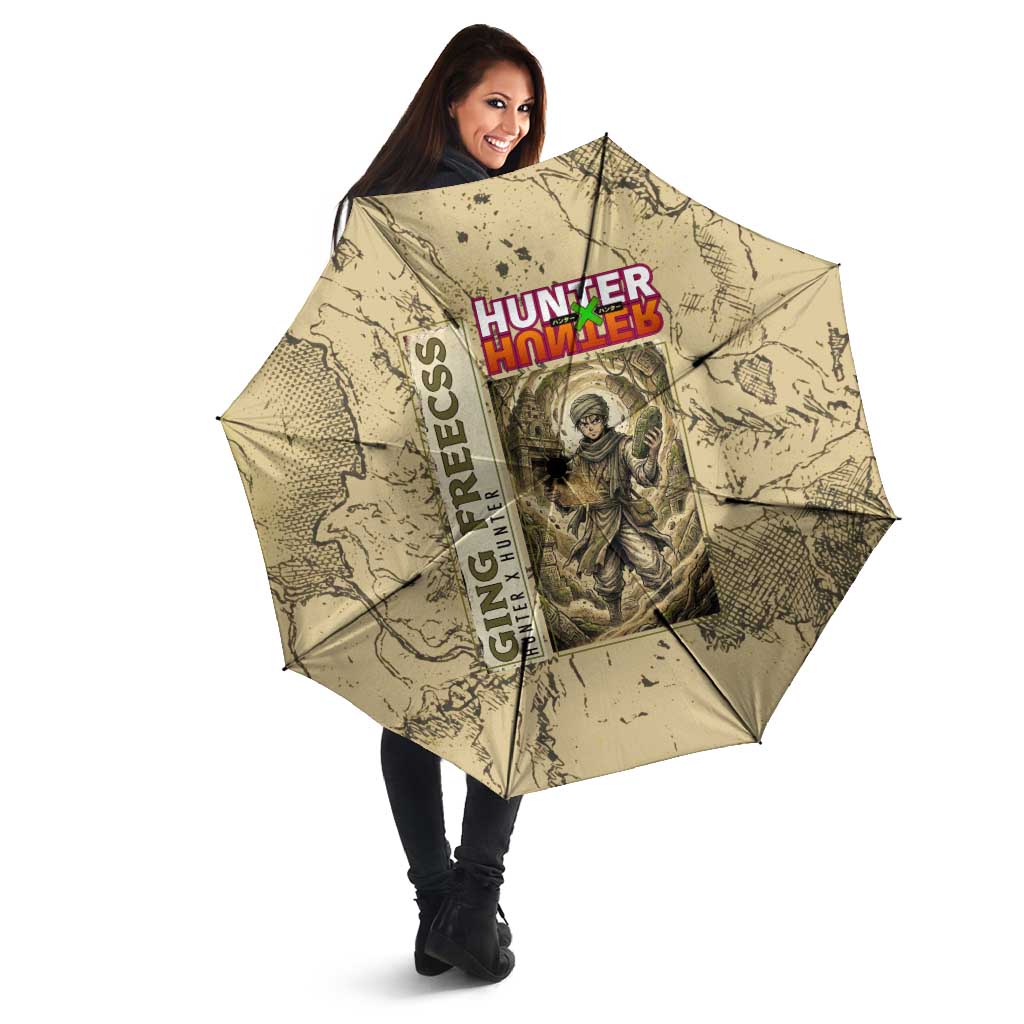Ging Freecss Theme Desert Explorer Design Umbrella with Ancient Map Background and Adventure Card Artwork - The Mazicc