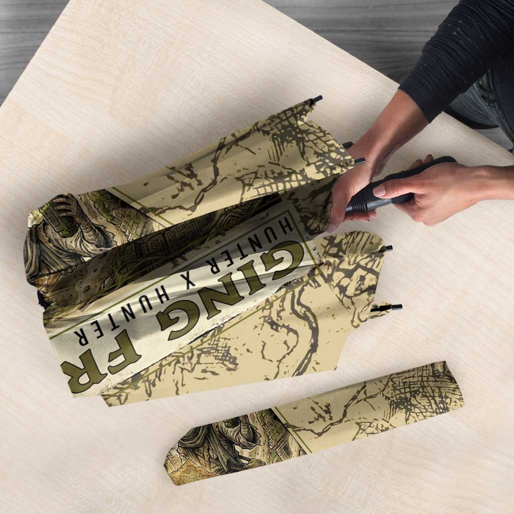 Ging Freecss Theme Desert Explorer Design Umbrella with Ancient Map Background and Adventure Card Artwork - The Mazicc