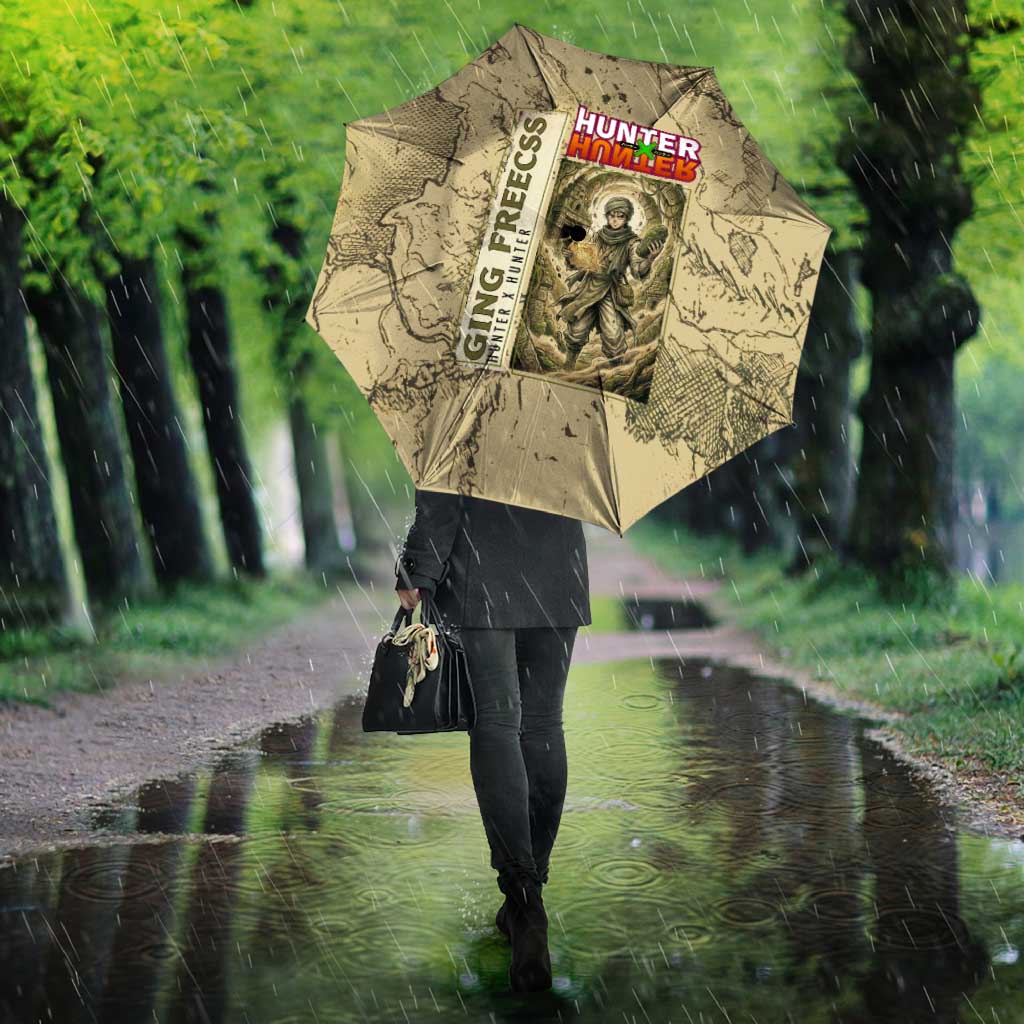 Ging Freecss Theme Desert Explorer Design Umbrella with Ancient Map Background and Adventure Card Artwork - The Mazicc