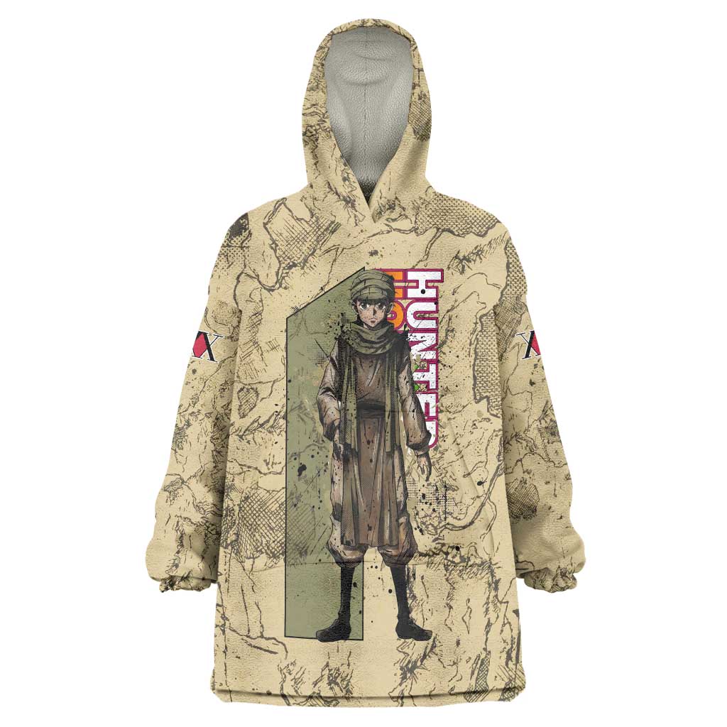 Ging Freecss Theme Desert Explorer Design Wearable Blanket Hoodie with Ancient Map Background and Adventure Card Artwork - The Mazicc