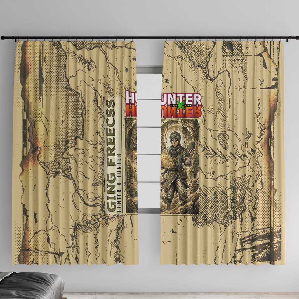 Ging Freecss Theme Desert Explorer Design Window Curtain with Ancient Map Background and Adventure Card Artwork - The Mazicc