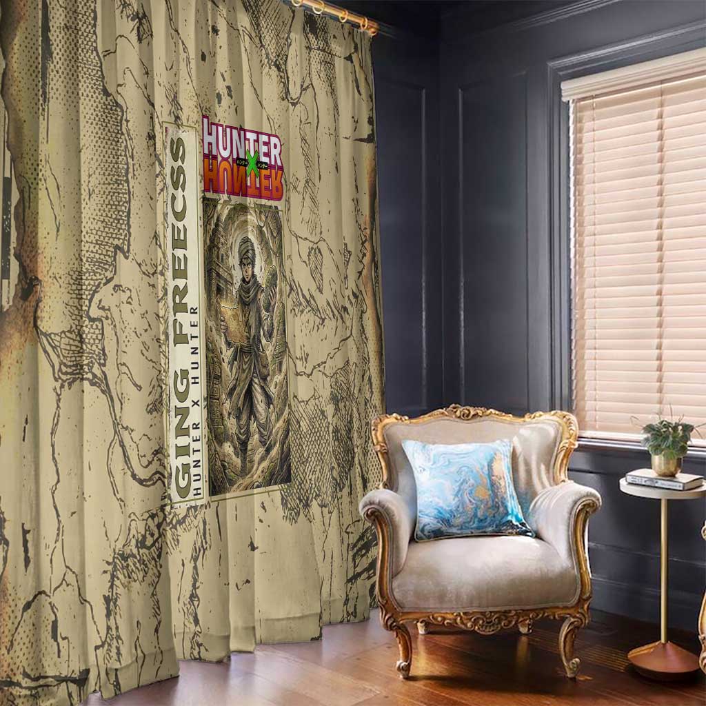Ging Freecss Theme Desert Explorer Design Window Curtain with Ancient Map Background and Adventure Card Artwork - The Mazicc