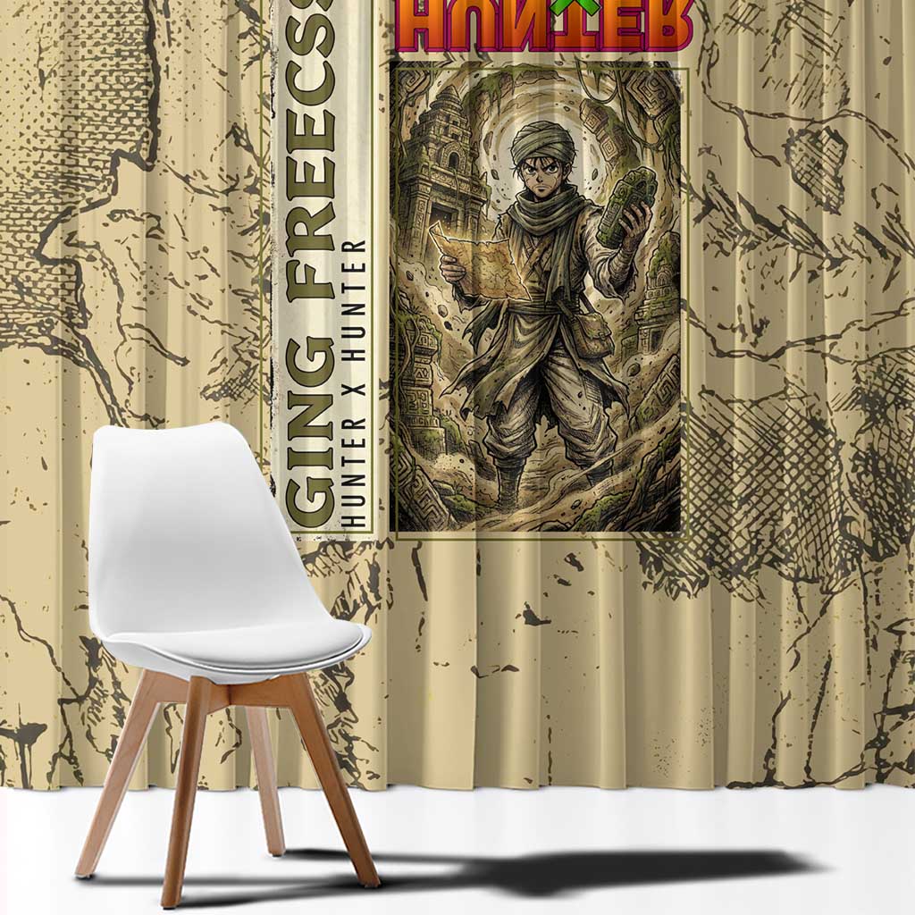 Ging Freecss Theme Desert Explorer Design Window Curtain with Ancient Map Background and Adventure Card Artwork - The Mazicc