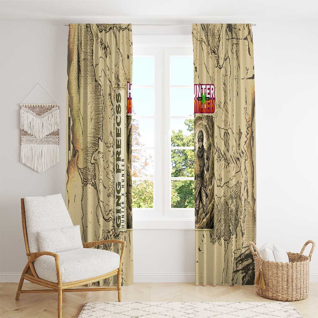 Ging Freecss Theme Desert Explorer Design Window Curtain with Ancient Map Background and Adventure Card Artwork - The Mazicc