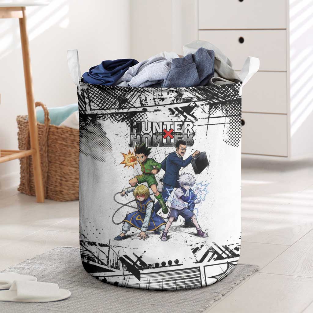 Main Characters Monochrome Graffiti Style Laundry Basket with Gon Killua Kurapika and Leorio Team Design - The Mazicc