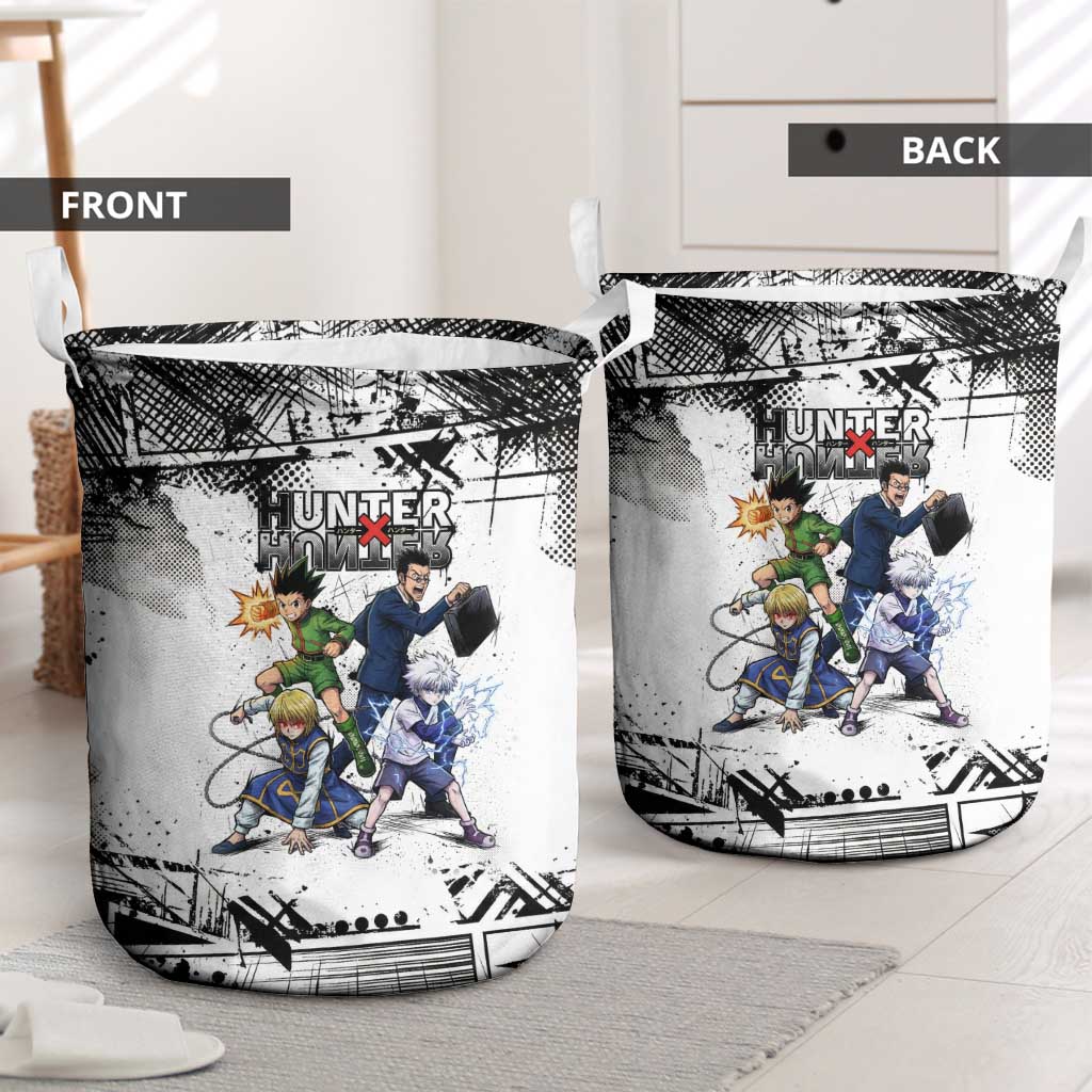 Main Characters Monochrome Graffiti Style Laundry Basket with Gon Killua Kurapika and Leorio Team Design - The Mazicc