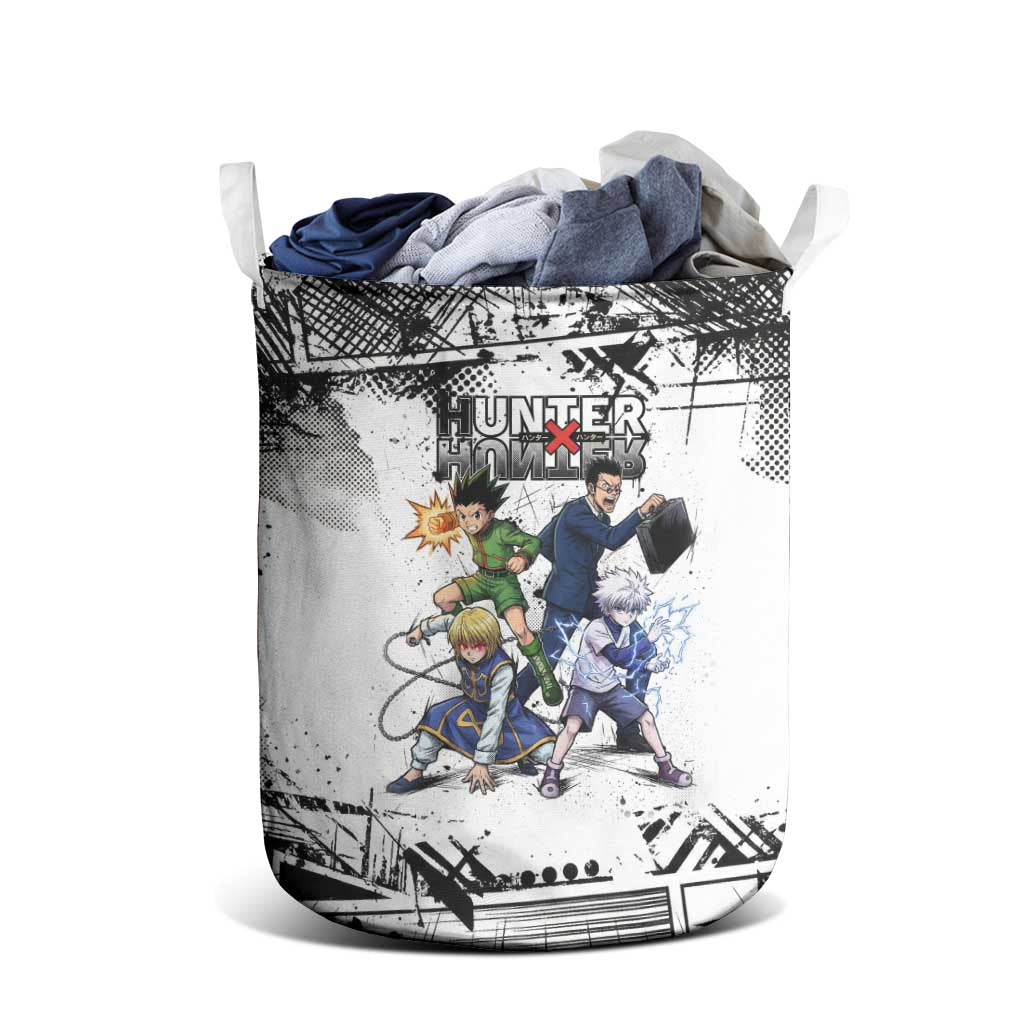 Main Characters Monochrome Graffiti Style Laundry Basket with Gon Killua Kurapika and Leorio Team Design - The Mazicc