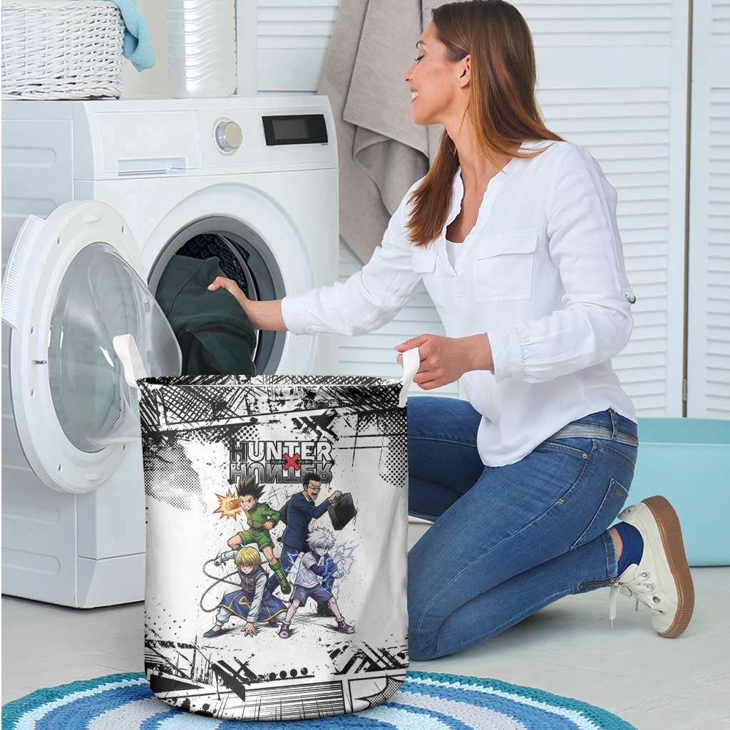Main Characters Monochrome Graffiti Style Laundry Basket with Gon Killua Kurapika and Leorio Team Design - The Mazicc