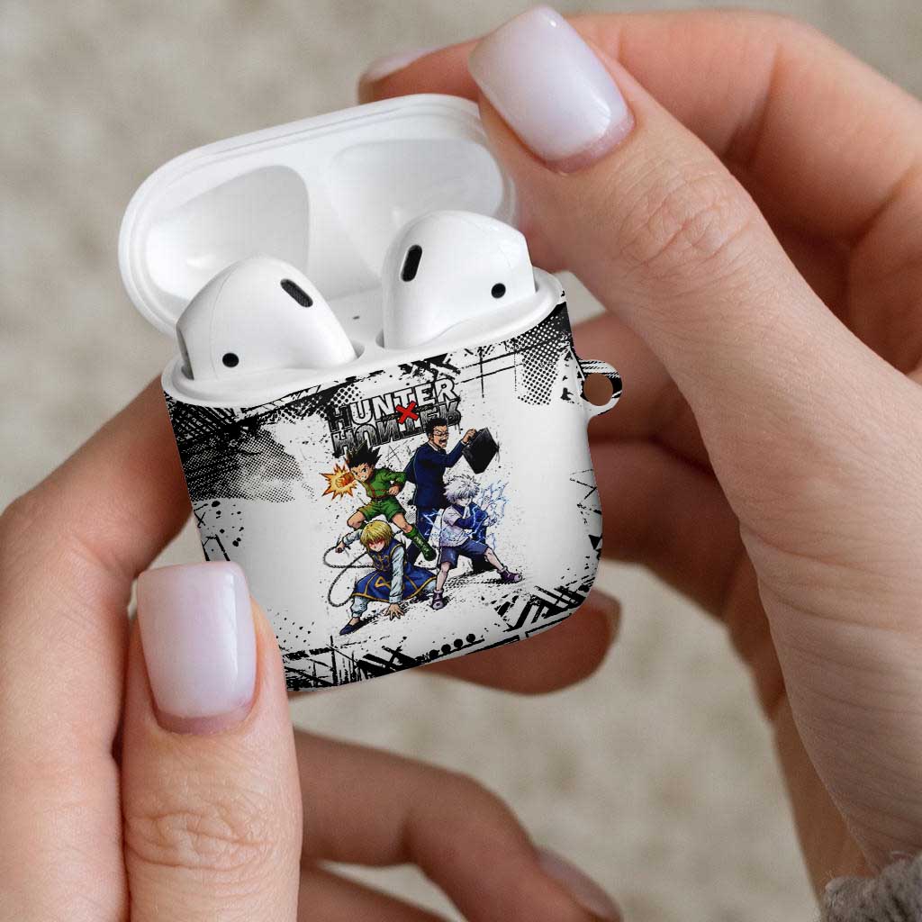 Main Characters Monochrome Graffiti Style AirPods Case with Gon Killua Kurapika and Leorio Team Design - The Mazicc