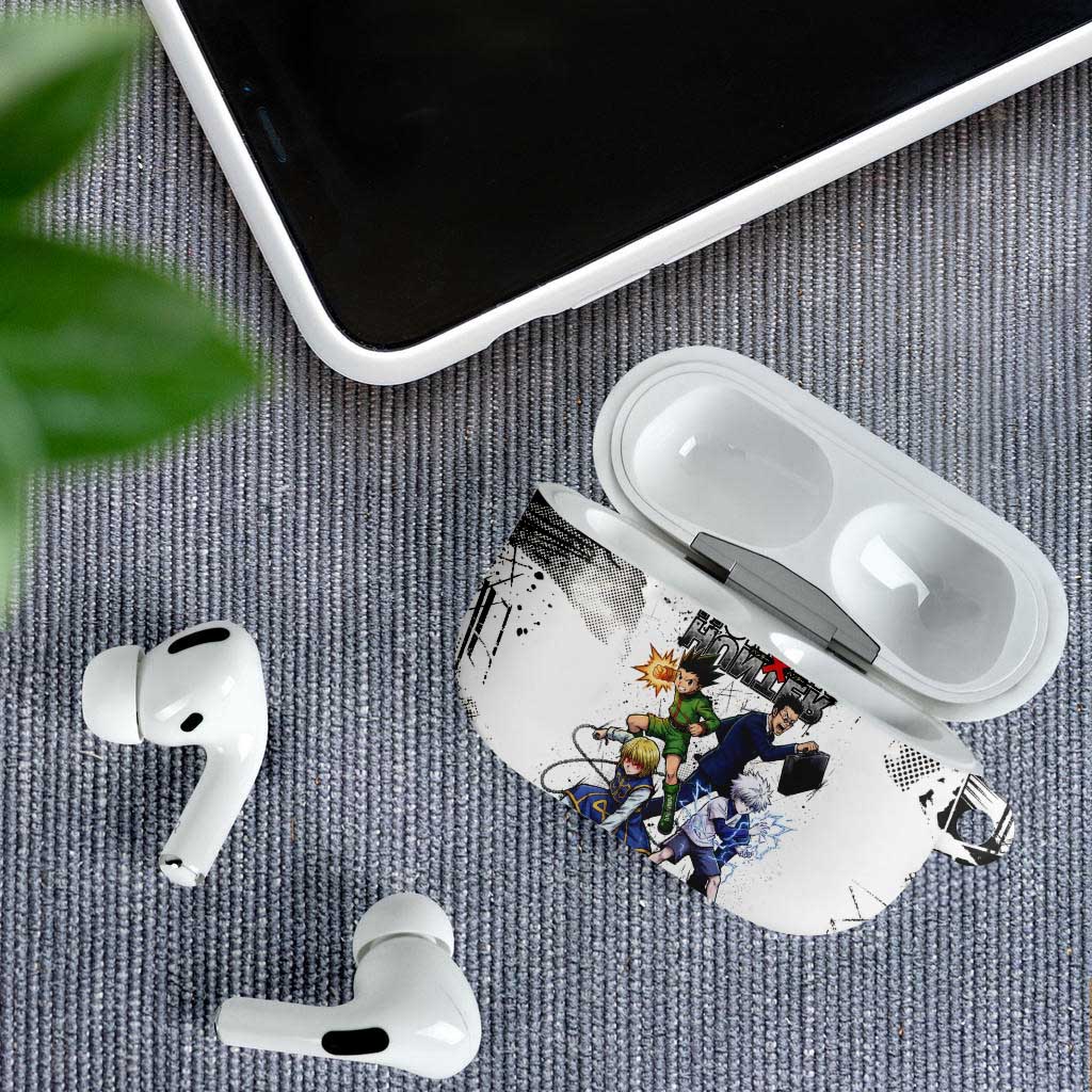 Main Characters Monochrome Graffiti Style AirPods Case with Gon Killua Kurapika and Leorio Team Design - The Mazicc
