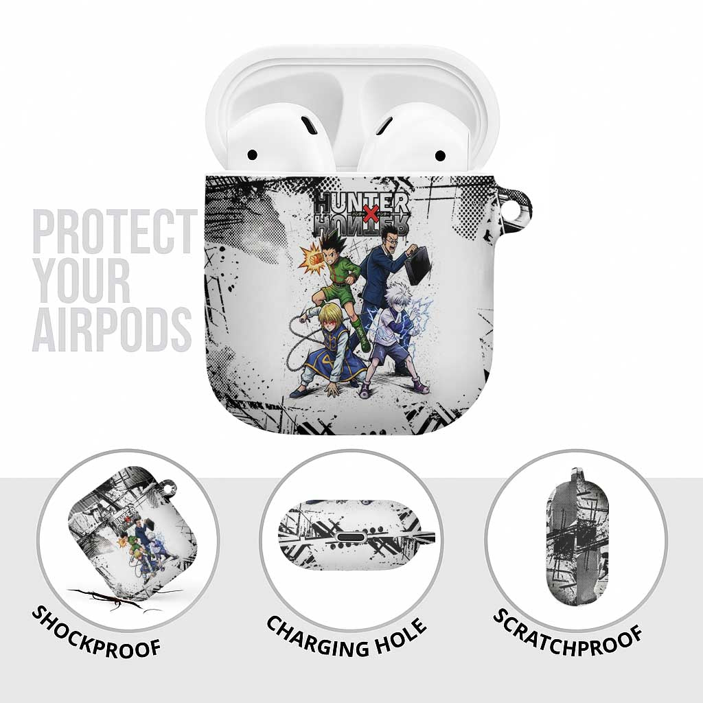 Main Characters Monochrome Graffiti Style AirPods Case with Gon Killua Kurapika and Leorio Team Design - The Mazicc