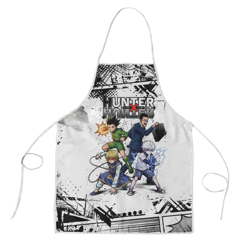Main Characters Monochrome Graffiti Style Apron with Gon Killua Kurapika and Leorio Team Design - The Mazicc