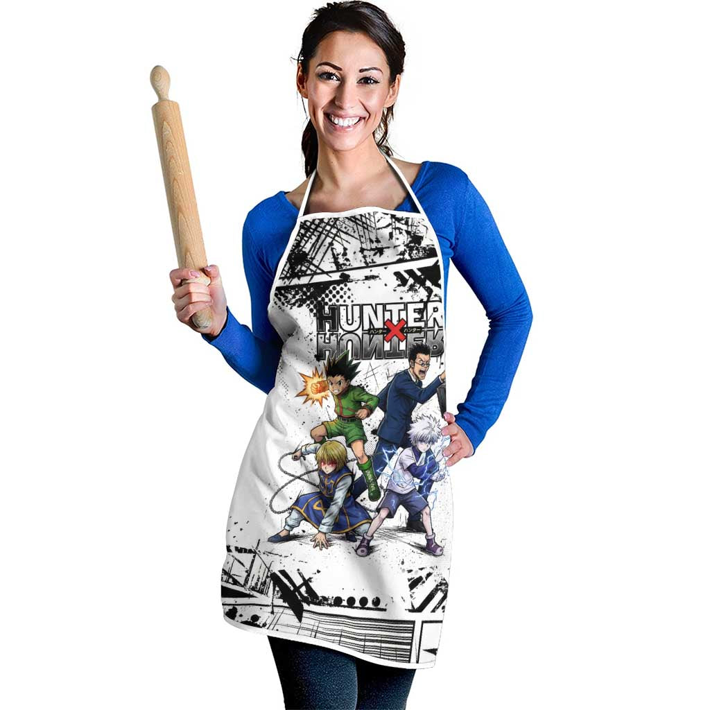 Main Characters Monochrome Graffiti Style Apron with Gon Killua Kurapika and Leorio Team Design - The Mazicc