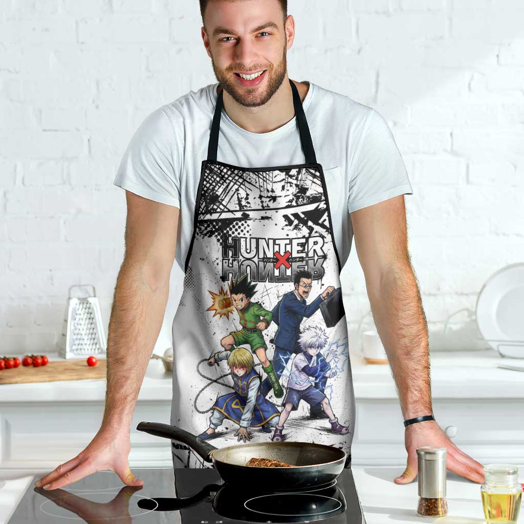Main Characters Monochrome Graffiti Style Apron with Gon Killua Kurapika and Leorio Team Design - The Mazicc