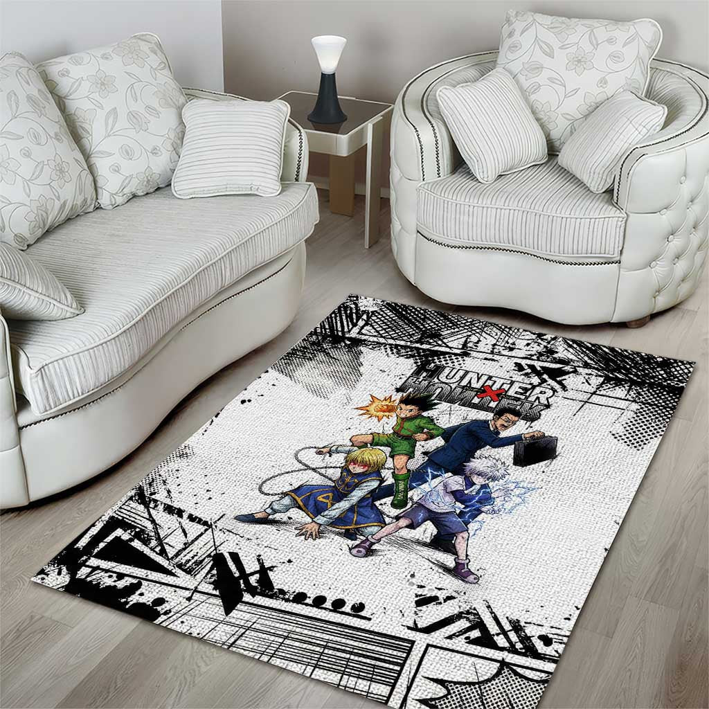 Main Characters Monochrome Graffiti Style Area Rug with Gon Killua Kurapika and Leorio Team Design - The Mazicc