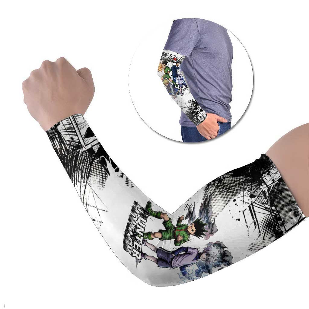 Main Characters Monochrome Graffiti Style Arm Sleeves with Gon Killua Kurapika and Leorio Team Design - The Mazicc