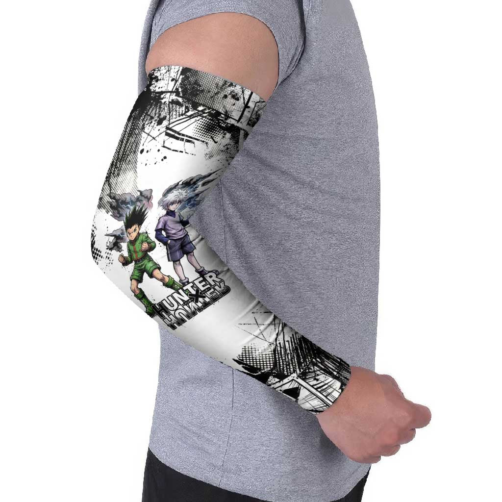 Main Characters Monochrome Graffiti Style Arm Sleeves with Gon Killua Kurapika and Leorio Team Design - The Mazicc