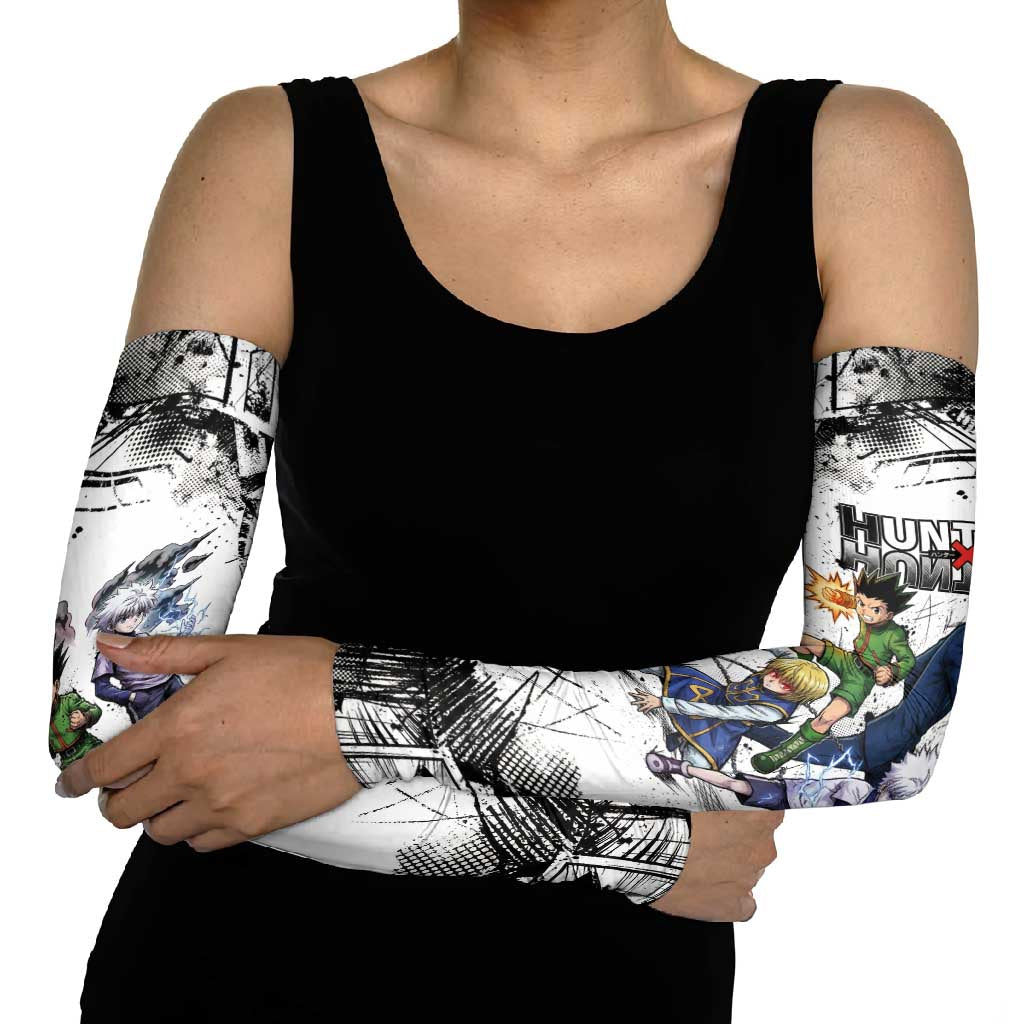 Main Characters Monochrome Graffiti Style Arm Sleeves with Gon Killua Kurapika and Leorio Team Design - The Mazicc