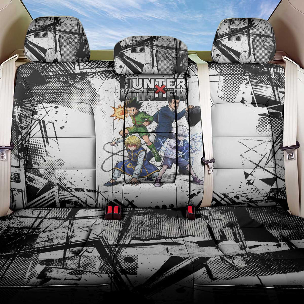 Main Characters Monochrome Graffiti Style Back Car Seat Cover with Gon Killua Kurapika and Leorio Team Design - The Mazicc