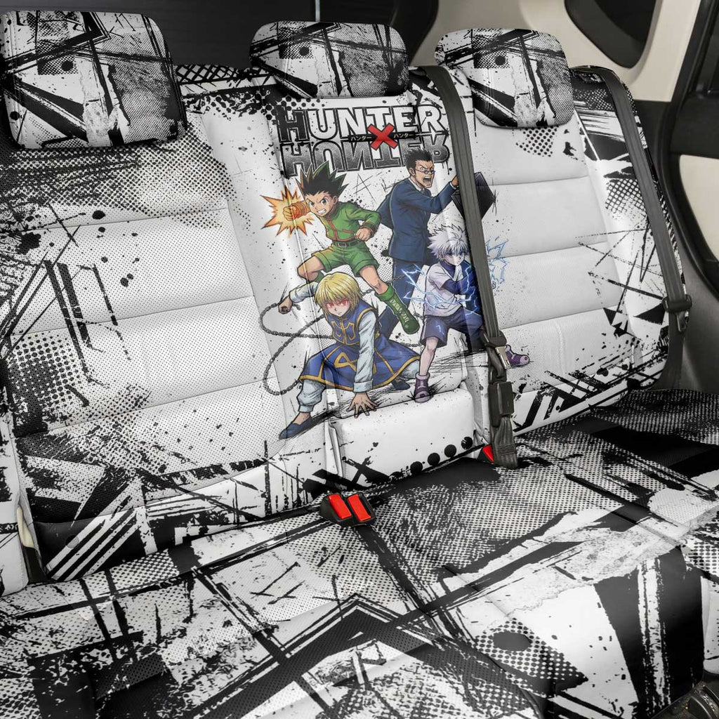 Main Characters Monochrome Graffiti Style Back Car Seat Cover with Gon Killua Kurapika and Leorio Team Design - The Mazicc