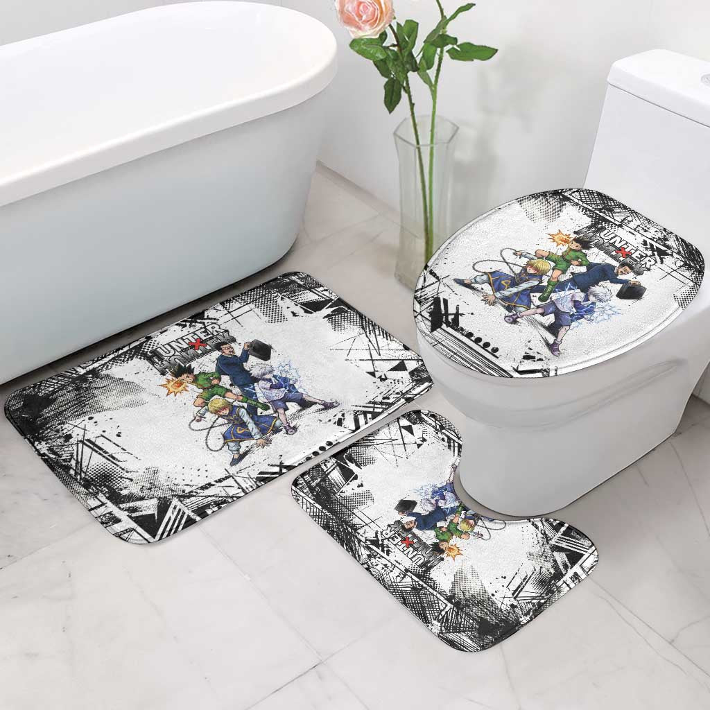 Main Characters Monochrome Graffiti Style Bathroom Set with Gon Killua Kurapika and Leorio Team Design - The Mazicc