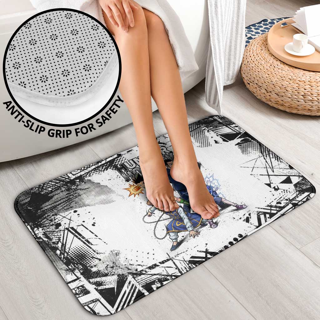 Main Characters Monochrome Graffiti Style Bathroom Set with Gon Killua Kurapika and Leorio Team Design - The Mazicc