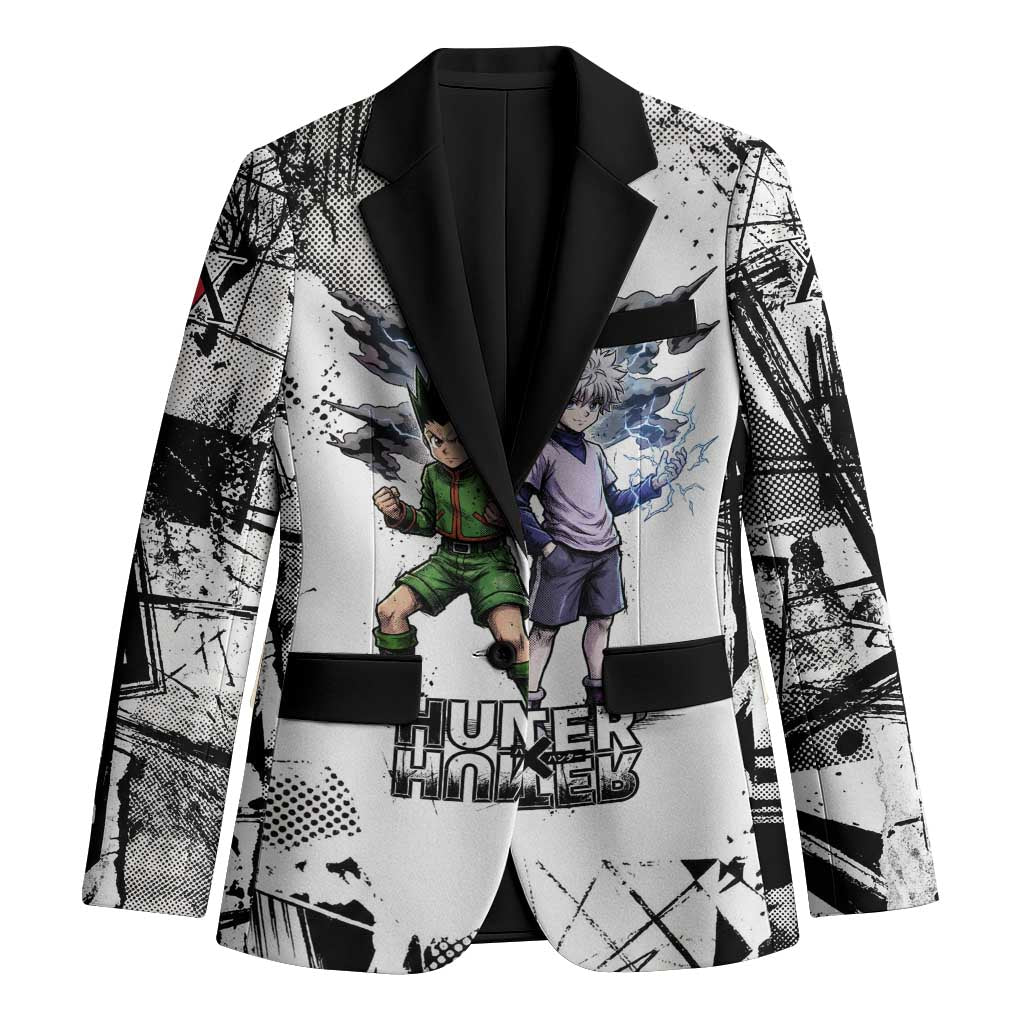 Main Characters Monochrome Graffiti Style Blazer with Gon Killua Kurapika and Leorio Team Design - The Mazicc