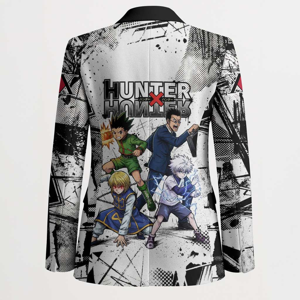Main Characters Monochrome Graffiti Style Blazer with Gon Killua Kurapika and Leorio Team Design - The Mazicc