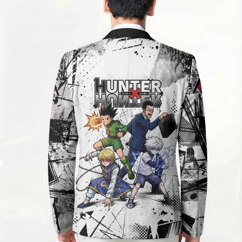 Main Characters Monochrome Graffiti Style Blazer with Gon Killua Kurapika and Leorio Team Design - The Mazicc