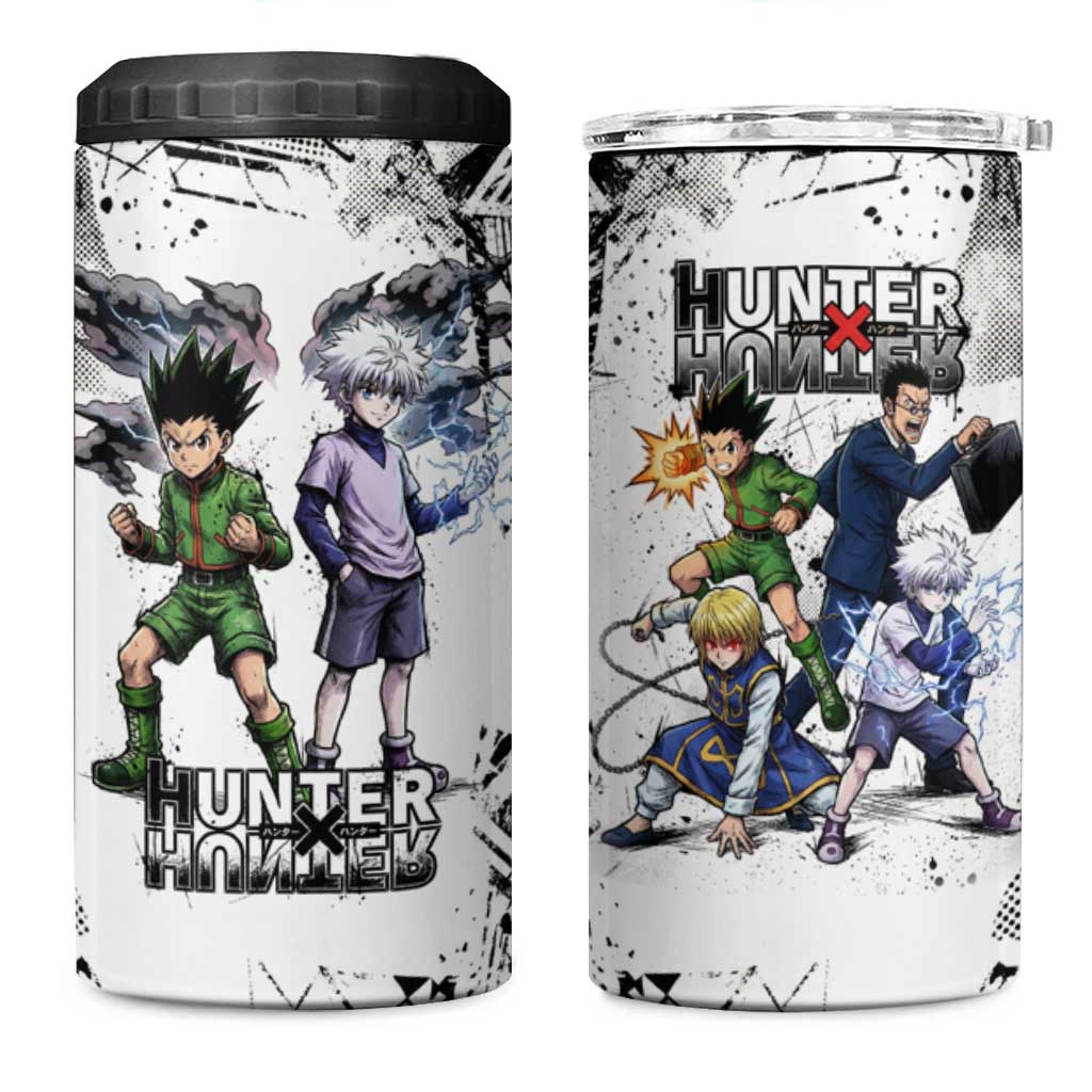 Main Characters Monochrome Graffiti Style 4 in 1 Can Cooler Tumbler with Gon Killua Kurapika and Leorio Team Design - The Mazicc