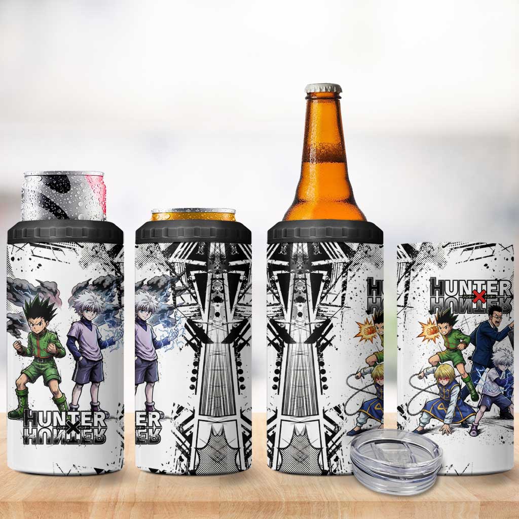 Main Characters Monochrome Graffiti Style 4 in 1 Can Cooler Tumbler with Gon Killua Kurapika and Leorio Team Design - The Mazicc