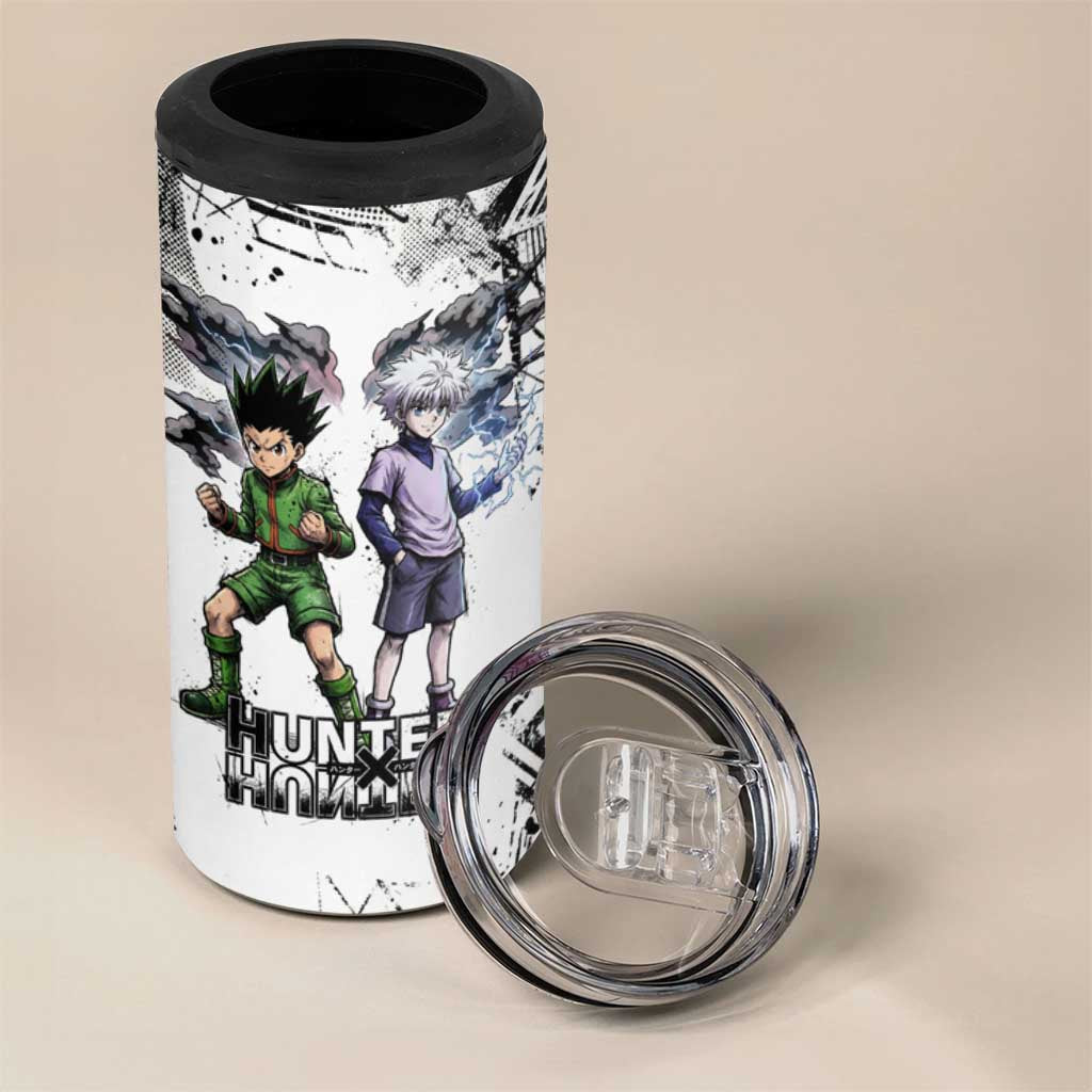 Main Characters Monochrome Graffiti Style 4 in 1 Can Cooler Tumbler with Gon Killua Kurapika and Leorio Team Design - The Mazicc