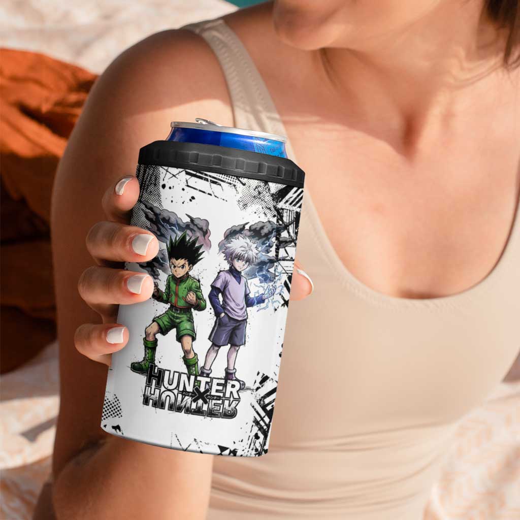 Main Characters Monochrome Graffiti Style 4 in 1 Can Cooler Tumbler with Gon Killua Kurapika and Leorio Team Design - The Mazicc