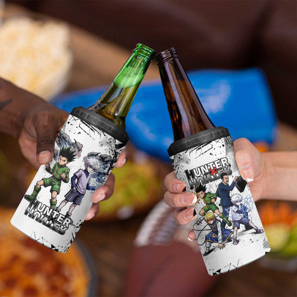 Main Characters Monochrome Graffiti Style 4 in 1 Can Cooler Tumbler with Gon Killua Kurapika and Leorio Team Design - The Mazicc