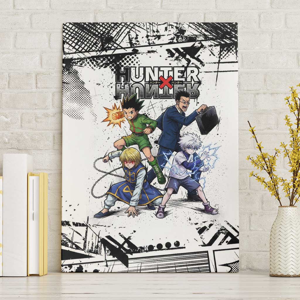 Main Characters Monochrome Graffiti Style Canvas Wall Art with Gon Killua Kurapika and Leorio Team Design - The Mazicc