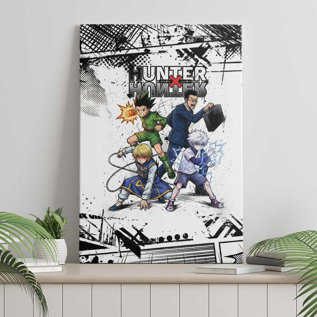 Main Characters Monochrome Graffiti Style Canvas Wall Art with Gon Killua Kurapika and Leorio Team Design - The Mazicc