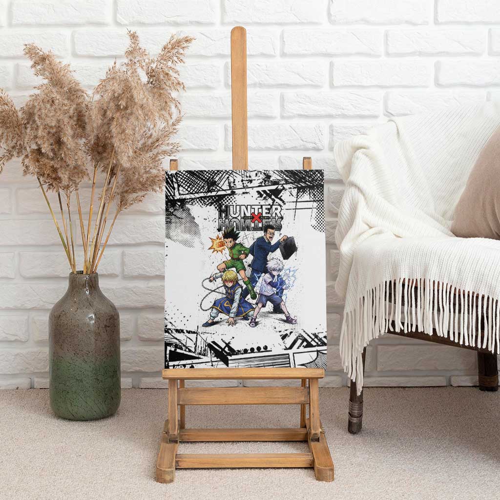 Main Characters Monochrome Graffiti Style Canvas Wall Art with Gon Killua Kurapika and Leorio Team Design - The Mazicc