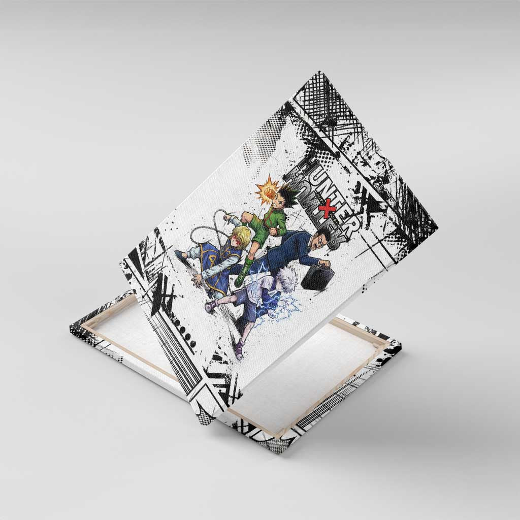 Main Characters Monochrome Graffiti Style Canvas Wall Art with Gon Killua Kurapika and Leorio Team Design - The Mazicc