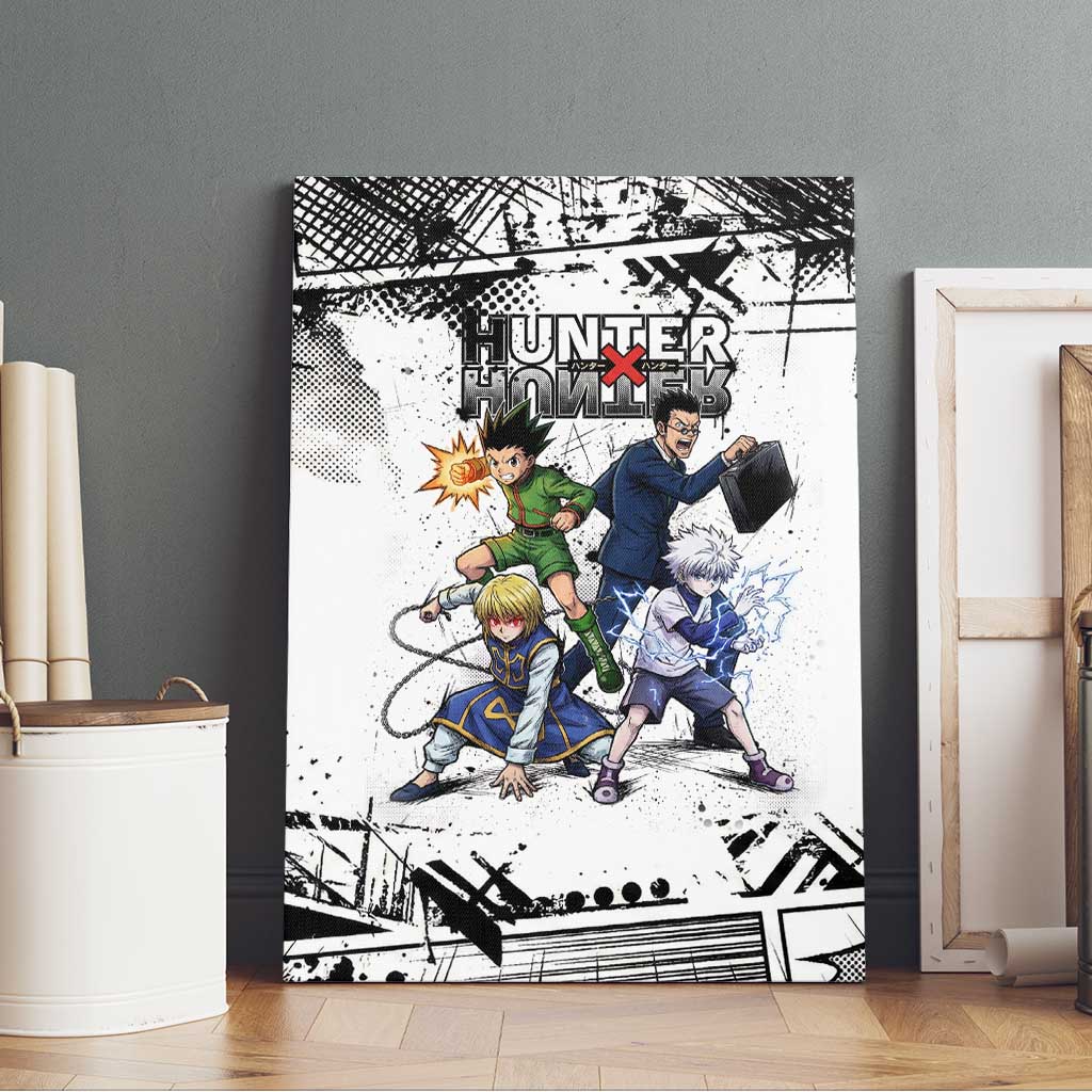 Main Characters Monochrome Graffiti Style Canvas Wall Art with Gon Killua Kurapika and Leorio Team Design - The Mazicc