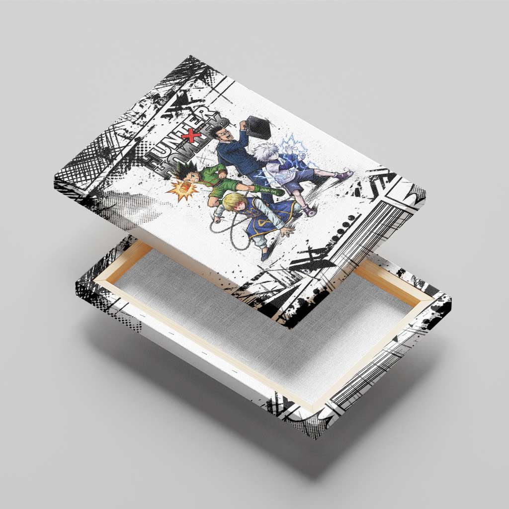 Main Characters Monochrome Graffiti Style Canvas Wall Art with Gon Killua Kurapika and Leorio Team Design - The Mazicc