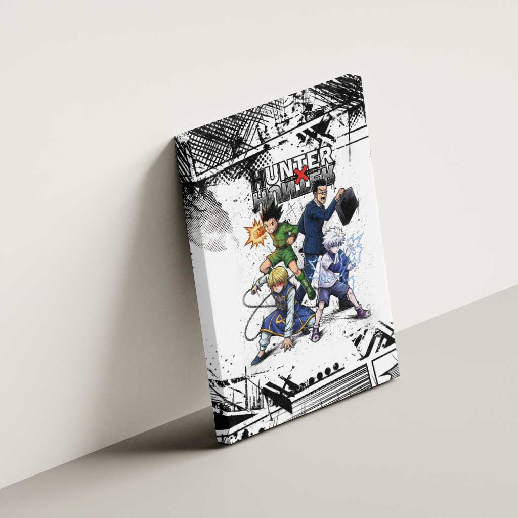 Main Characters Monochrome Graffiti Style Canvas Wall Art with Gon Killua Kurapika and Leorio Team Design - The Mazicc
