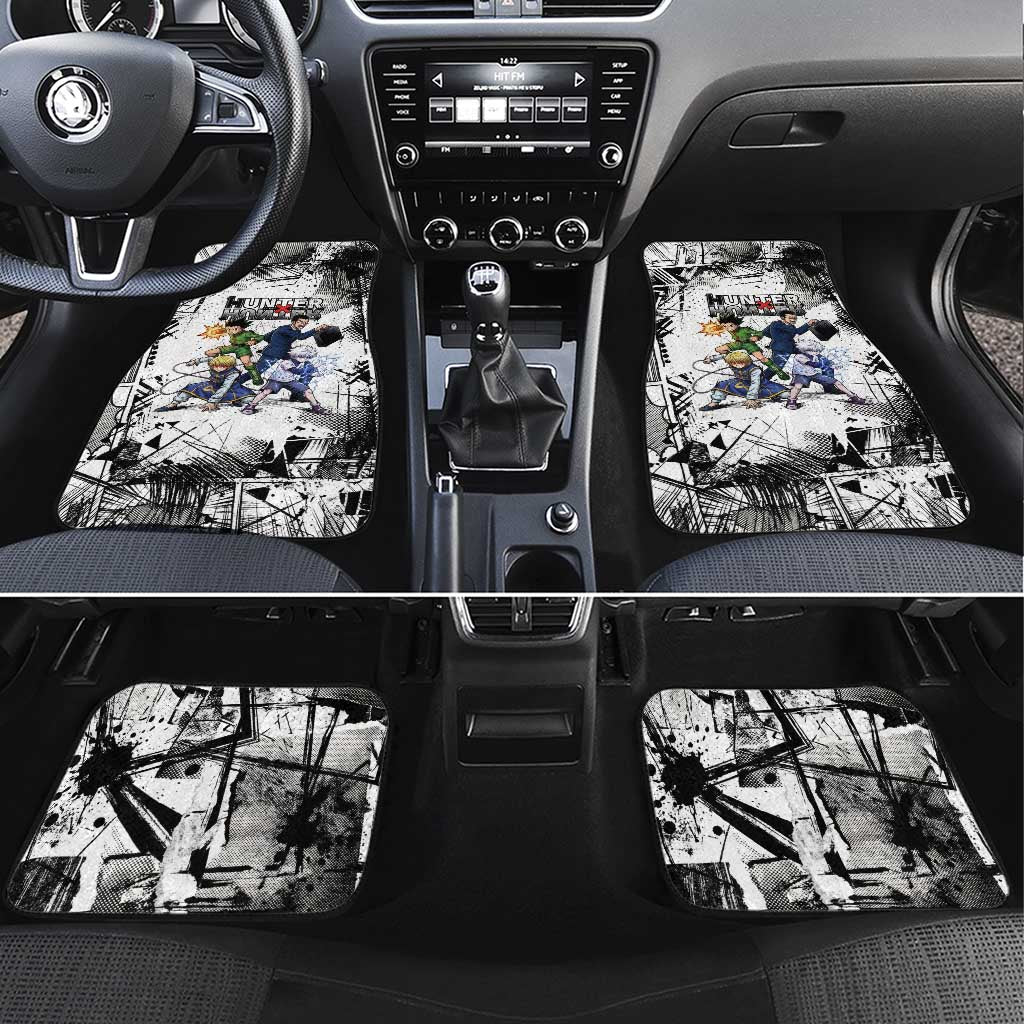 Main Characters Monochrome Graffiti Style Car Mats with Gon Killua Kurapika and Leorio Team Design - The Mazicc
