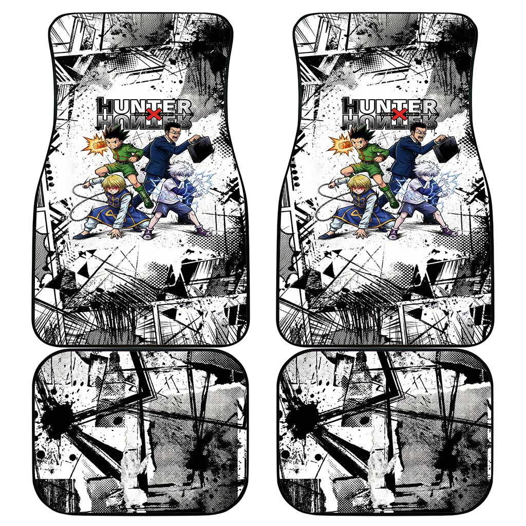 Main Characters Monochrome Graffiti Style Car Mats with Gon Killua Kurapika and Leorio Team Design - The Mazicc